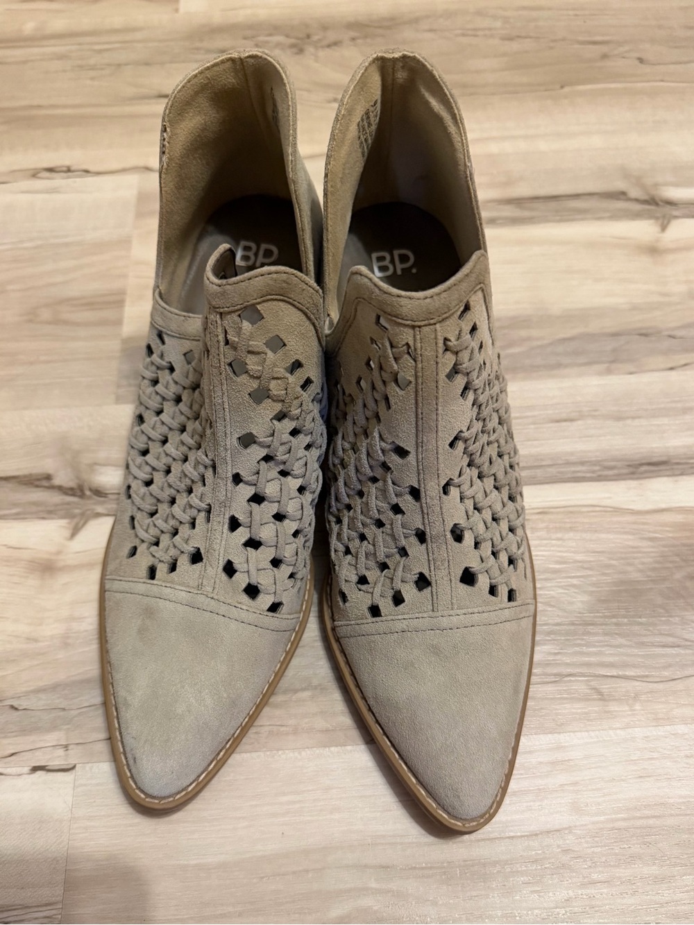 bp Tan Woven Pointed-Toe Slip-On Booties